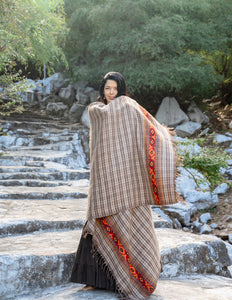 Omslagdoek Blokjes Dubbelzijdig Lichtbruin