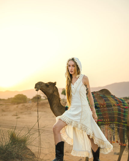 Boho Festival jurk Gebroken wit