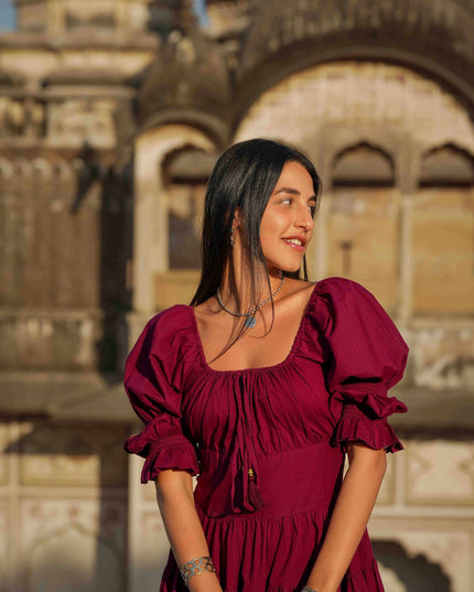 Korte Vaiana Jurk Burgundy