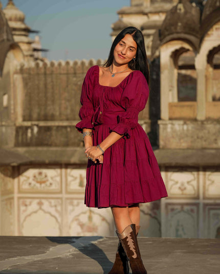 Korte Vaiana Jurk Burgundy