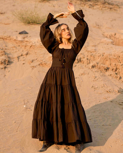 Vaiana Lange Jurk Donkerbruin