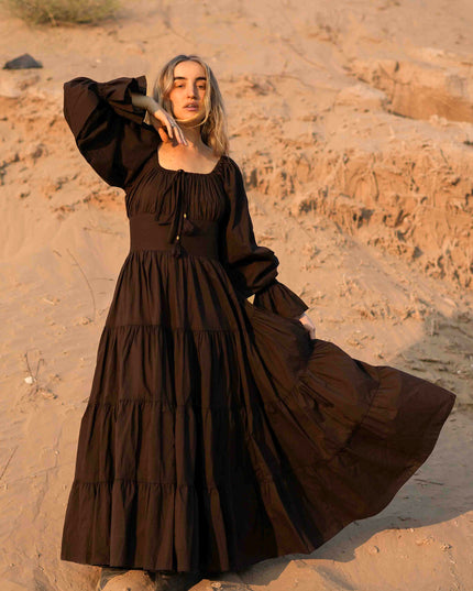 Vaiana Lange Jurk Donkerbruin