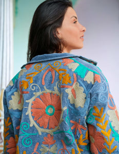 Velvet Suzani Jacket Grijs/ Lichtblauw
