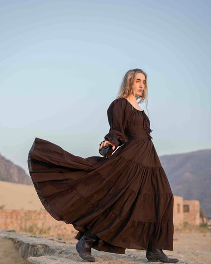 Vaiana Lange Jurk Donkerbruin