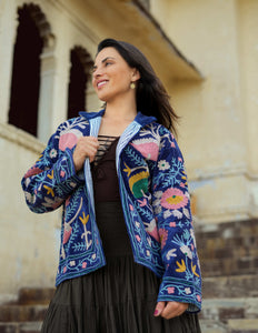 Velvet Suzani Jacket Donkerblauw