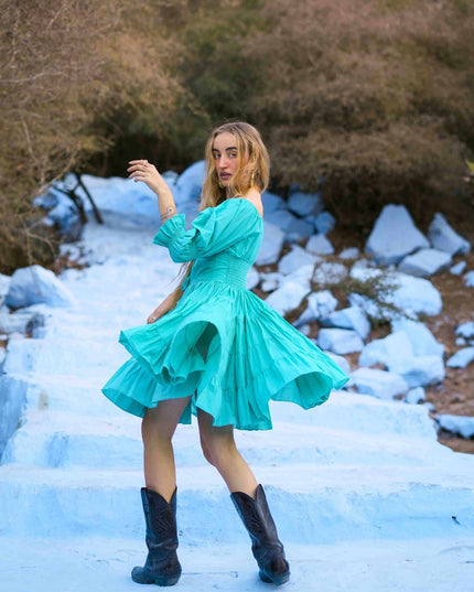 Korte Vaiana Jurk Turquoise