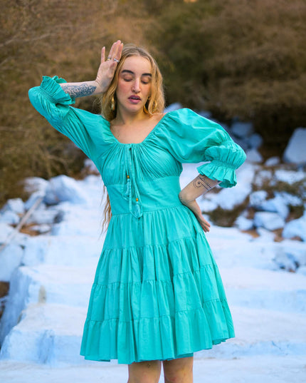 Korte Vaiana Jurk Turquoise