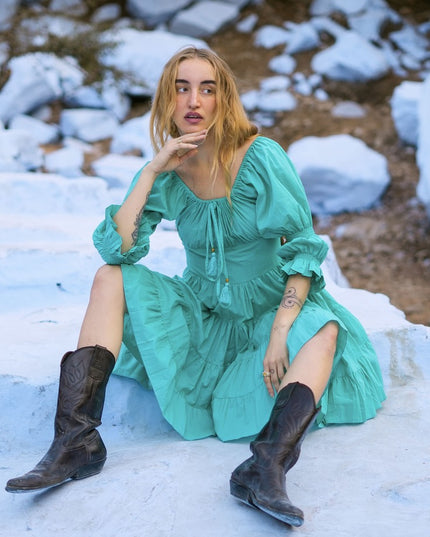 Korte Vaiana Jurk Turquoise