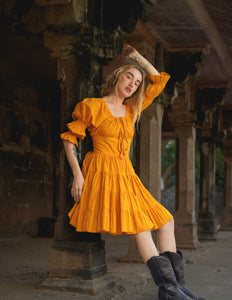 Korte Vaiana Jurk Zonnenbloemgeel