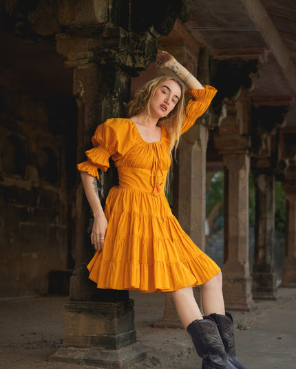 Korte Vaiana Jurk Zonnenbloemgeel