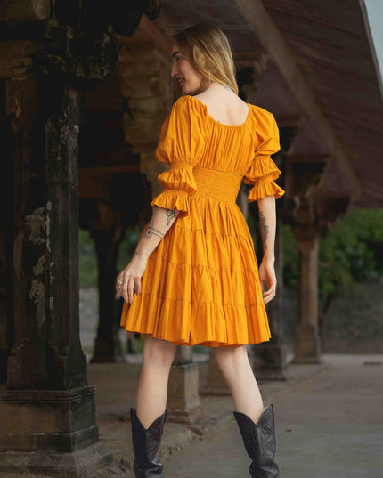 Korte Vaiana Jurk Zonnenbloemgeel