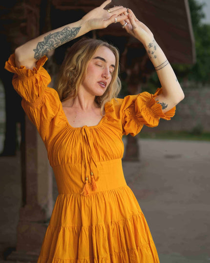 Korte Vaiana Jurk Zonnenbloemgeel