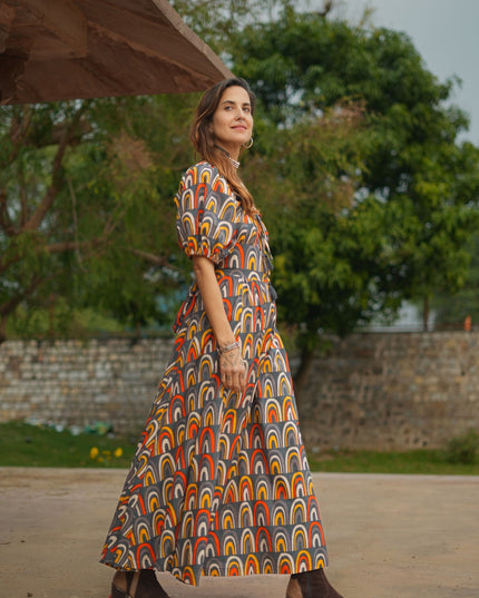 Grace Jurk Print Regenboog Grijs