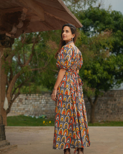 Grace Jurk Print Regenboog Grijs