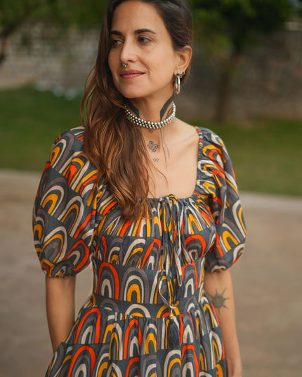 Grace Jurk Print Regenboog Grijs