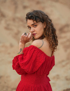 Vaiana Kleid Broderie leuchtend rot