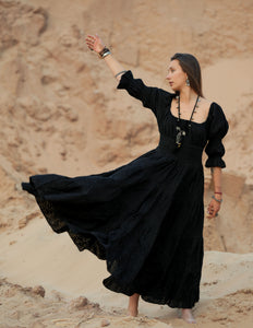 Vaiana Kleid Stickerei Schwarz