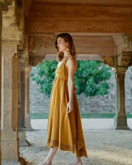 Ancient Whispers summer dress Ochre yellow