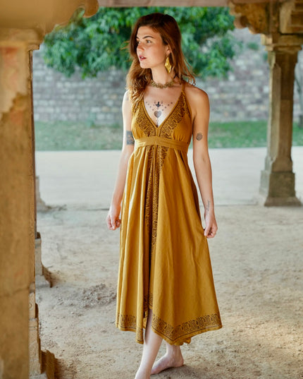 Ancient Whispers summer dress Ochre yellow