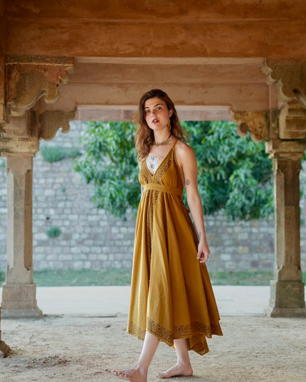 Ancient Whispers summer dress Ochre yellow