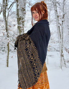 Handblock Katoenen Sjaal Zwart