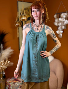 Earth Song lange zomertop Donker Petrol