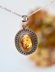 Amber Gemstone Pendant 925 Silver