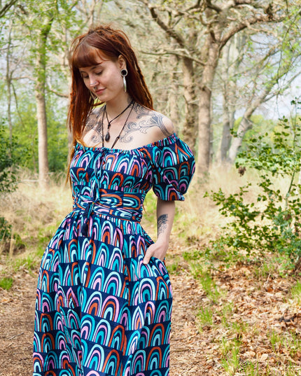 Grace Jurk Print Regenboog Blauw