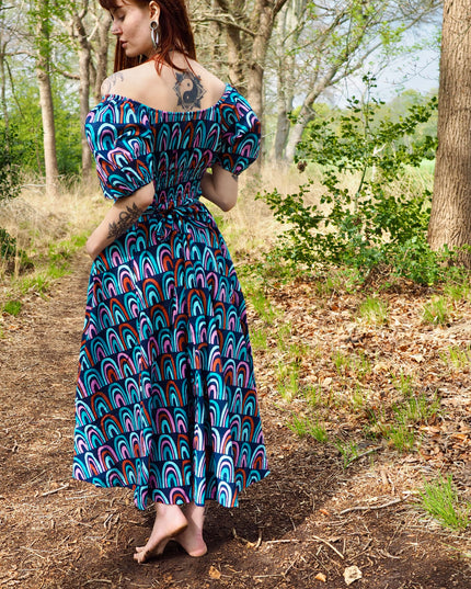 Grace Jurk Print Regenboog Blauw