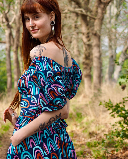 Grace Jurk Print Regenboog Blauw