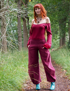 Uma Broek Rib Marroon Rood