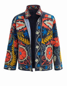 Samt Suzani Jacke Grau/Hellblau