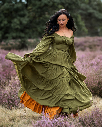 Vaiana Lange Jurk Olijfgroen