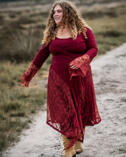 Morgana Boho Dress Maroon Red