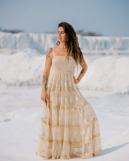 Litha Dress Lang Gebroken Wit