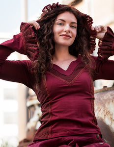 Elven Hoodie Top Maroon Red