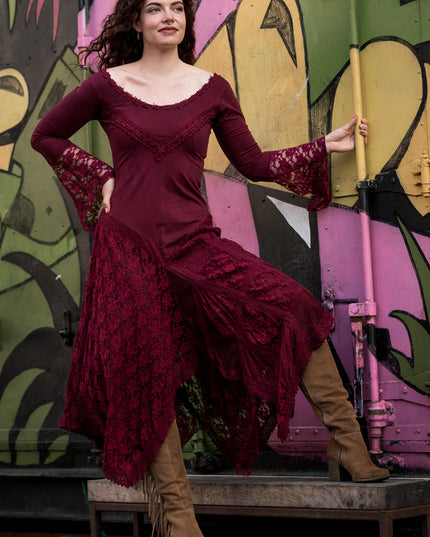 Morgana Boho Dress Maroon Red