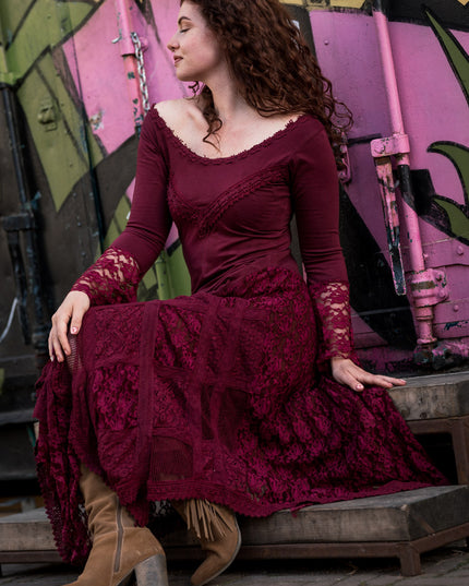 Morgana Boho Dress Maroon Red