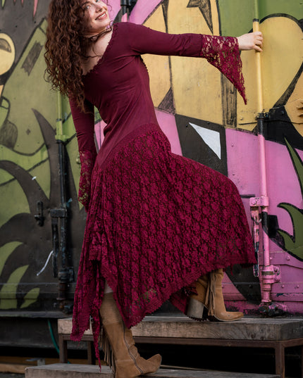 Morgana Boho Dress Maroon Red