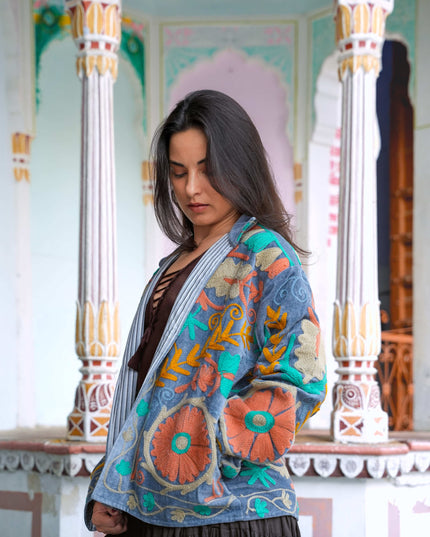 Velvet Suzani Jacket Grijs/ Lichtblauw