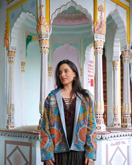 Velvet Suzani Jacket Grijs/ Lichtblauw