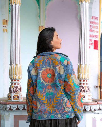 Velvet Suzani Jacket Grijs/ Lichtblauw