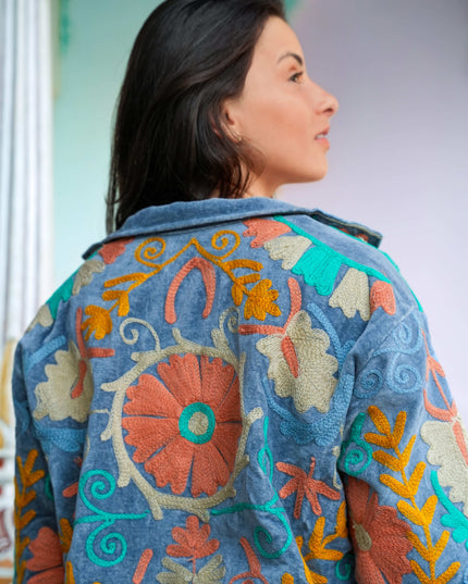 Velvet Suzani Jacket Grijs/ Lichtblauw