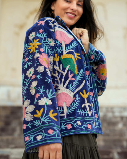 Velvet Suzani Jacket Donkerblauw