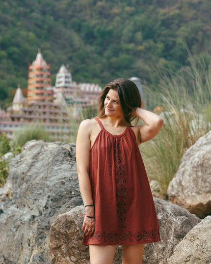 Earth Song lange zomertop Warm Terracotta