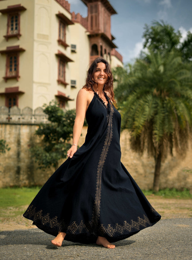 Moonflower zomerjurk Zwart