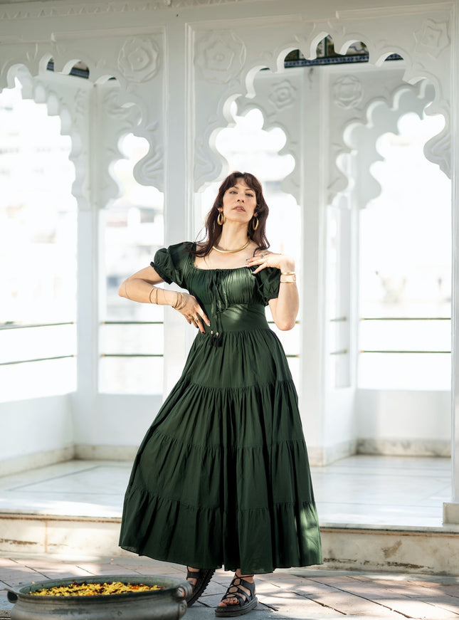 Vaiana Zomerjurk - Korte mouw Donkergroen