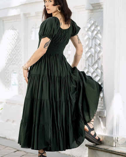 Vaiana Zomerjurk - Korte mouw Donkergroen