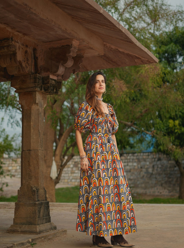 Grace Jurk Print Regenboog Grijs
