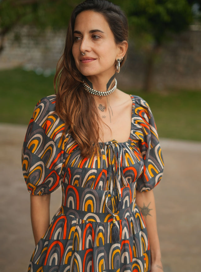 Grace Jurk Print Regenboog Grijs
